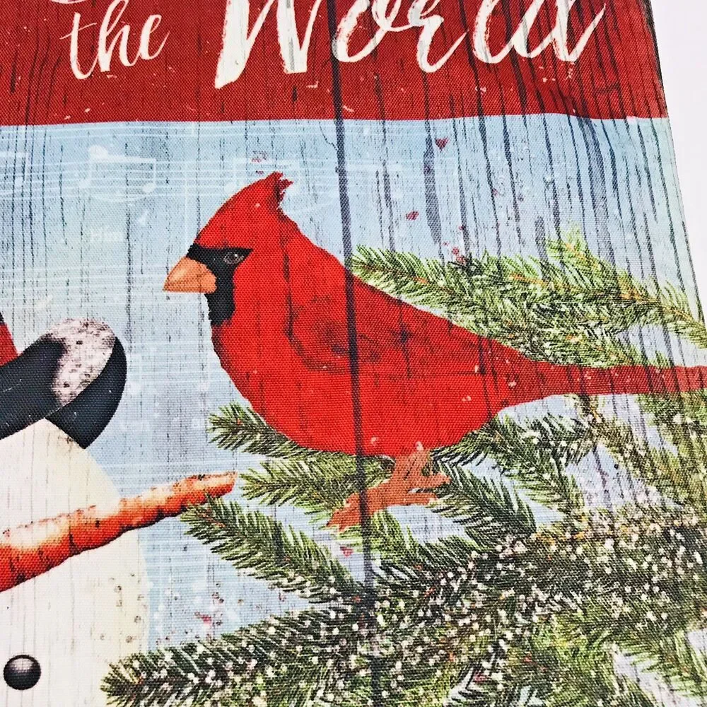 Winter Lawn Flag Joy to the World Garden Banner Snowman Cardinal 18x12 inches